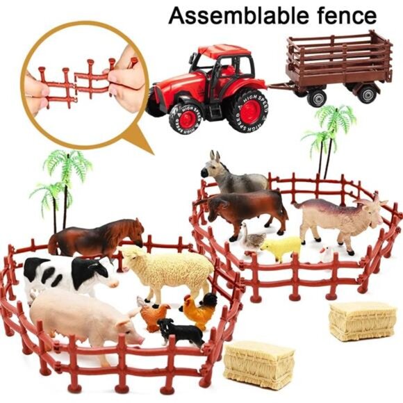 3 Pack Farm Toy Tractor with 40pcs Plastic Animals Figurines and Fence Playset - Picture 3 of 8